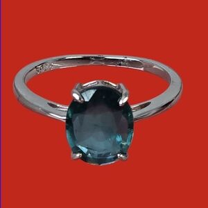 925 Sterling Silver Ring with Natural Teal Color Kyanite 8x10mm